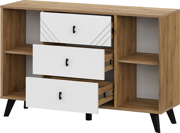 Изображение товара Тумба Mio Tesoro Байкал 3 ящика двухстворчатый (дуб золотистый/белый матовый)