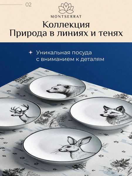 Изображение товара Набор тарелок Montserrat HQY24121001 (4шт, черно-белый)