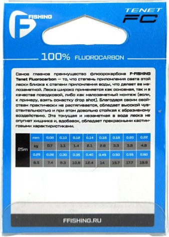 Изображение товара Леска флюорокарбоновая F-Fishing Tenet Fluorocarbon 25м / FTFT-012 (0.12мм)