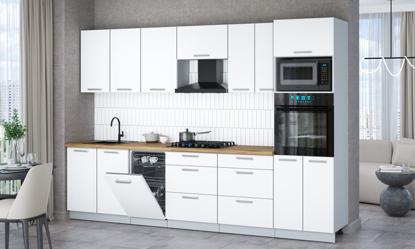 Изображение товара Кухонный гарнитур Интерлиния Мила Gloss 3.05-ПМ3 (белый/белый/дуб бунратти)