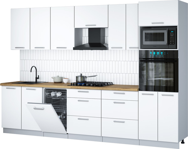 Изображение товара Кухонный гарнитур Интерлиния Мила Gloss 3.05-ПМ3 (белый/белый/дуб бунратти)