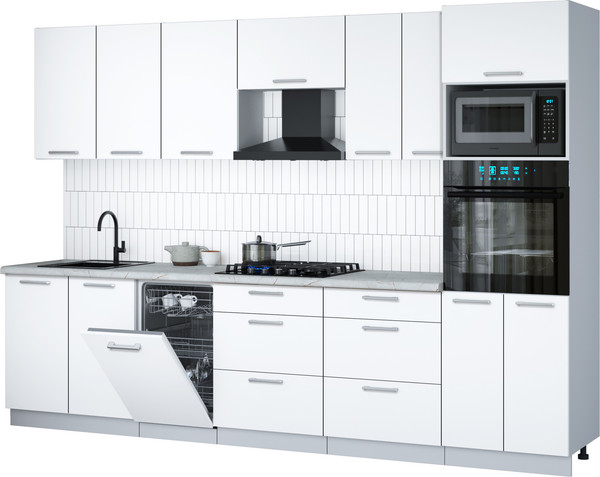 Изображение товара Кухонный гарнитур Интерлиния Мила Gloss 3.05-ПМ3 (белый/белый/серый каспий)