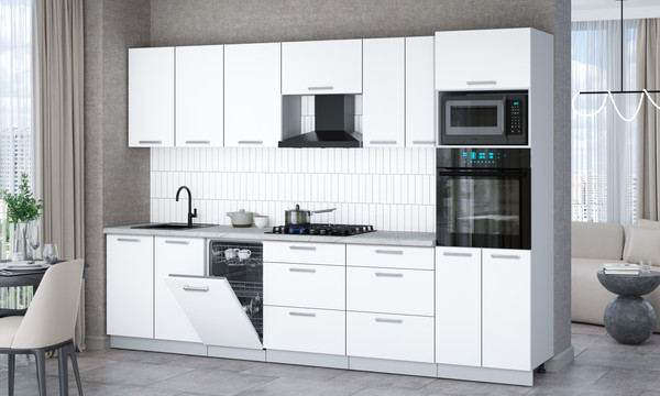 Изображение товара Кухонный гарнитур Интерлиния Мила Gloss 3.05-ПМ3 (белый/белый/серый каспий)