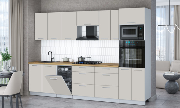 Изображение товара Кухонный гарнитур Интерлиния Мила Gloss 3.05-ПМ3 (кашемир/кашемир/дуб бунратти)