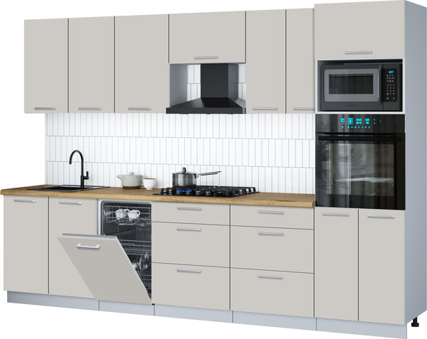 Изображение товара Кухонный гарнитур Интерлиния Мила Gloss 3.05-ПМ3 (кашемир/кашемир/дуб бунратти)