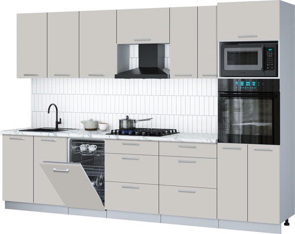 Изображение товара Кухонный гарнитур Интерлиния Мила Gloss 3.05-ПМ3 (кашемир/кашемир/белый гранит)