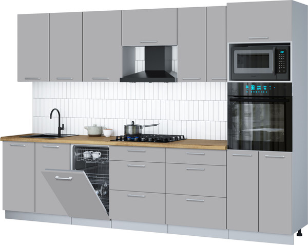 Изображение товара Кухонный гарнитур Интерлиния Мила Gloss 3.05-ПМ3 (грей/грей/дуб бунратти)