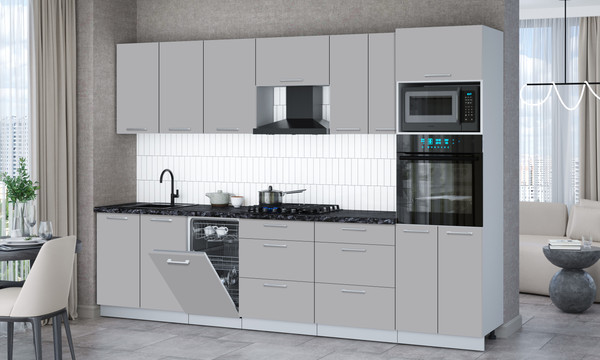 Изображение товара Кухонный гарнитур Интерлиния Мила Gloss 3.05-ПМ3 (грей/грей/кастилло темный)