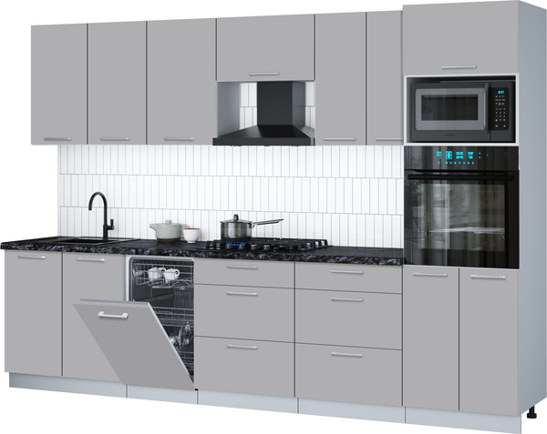 Изображение товара Кухонный гарнитур Интерлиния Мила Gloss 3.05-ПМ3 (грей/грей/кастилло темный)