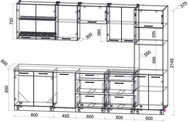 Изображение товара Кухонный гарнитур Интерлиния Мила Gloss 3.05-ПМ3 (капучино глянец/кашемир/травертин серый)