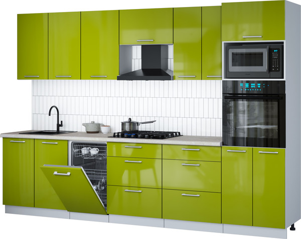 Изображение товара Кухонный гарнитур Интерлиния Мила Gloss 3.05-ПМ3 (яблоко глянец/яблоко глянец/опал светлый)