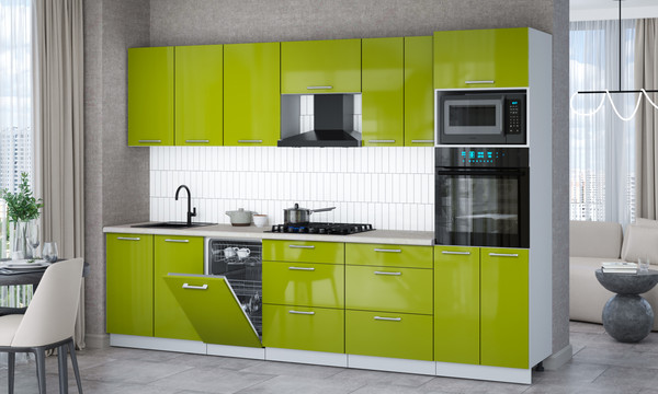 Изображение товара Кухонный гарнитур Интерлиния Мила Gloss 3.05-ПМ3 (яблоко глянец/яблоко глянец/опал светлый)