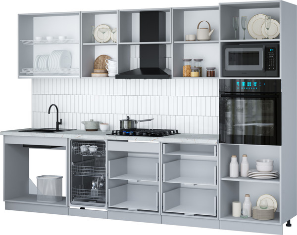 Изображение товара Кухонный гарнитур Интерлиния Мила Gloss 3.05-ПМ3 (черный глянец/красный глянец/кастилло темный)