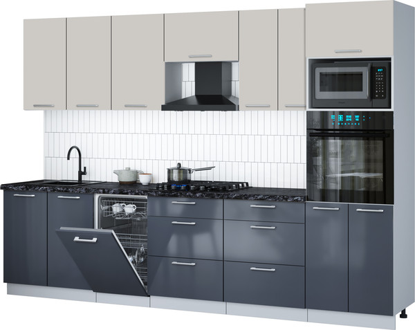 Изображение товара Кухонный гарнитур Интерлиния Мила Gloss 3.05-ПМ3 (асфальт глянец/кашемир/кастилло темный)