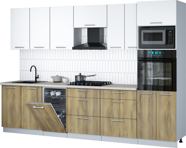 Изображение товара Кухонный гарнитур Интерлиния Мила Gloss 3.05-ПМ3 (дуб вотан/белый/опал светлый)