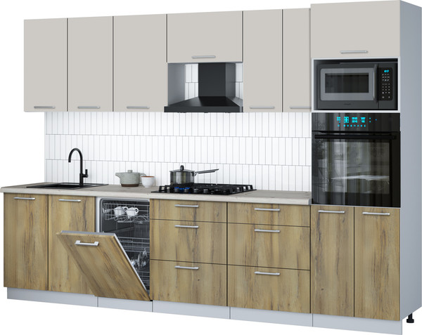Изображение товара Кухонный гарнитур Интерлиния Мила Gloss 3.05-ПМ3 (дуб вотан/кашемир/бискайская сосна)