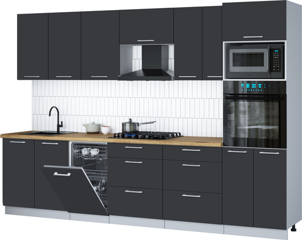 Изображение товара Кухонный гарнитур Интерлиния Мила Gloss 3.05-ПМ3 (пепел/пепел/дуб бунратти)