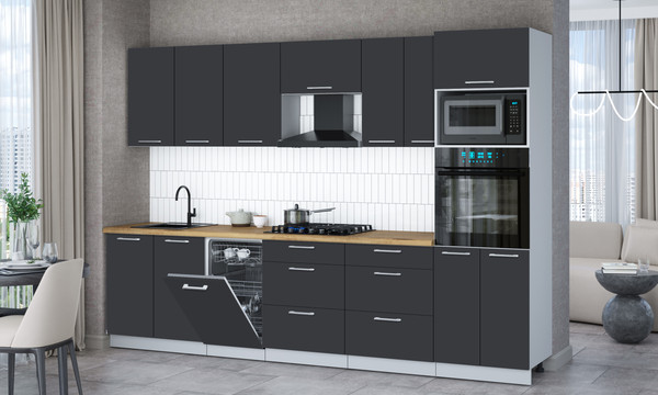 Изображение товара Кухонный гарнитур Интерлиния Мила Gloss 3.05-ПМ3 (пепел/пепел/дуб бунратти)