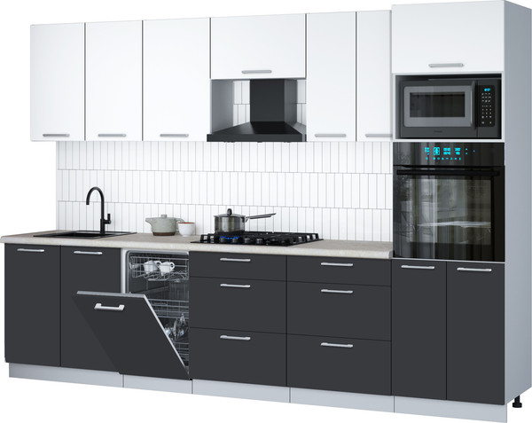 Изображение товара Кухонный гарнитур Интерлиния Мила Gloss 3.05-ПМ3 (пепел/белый/опал светлый)