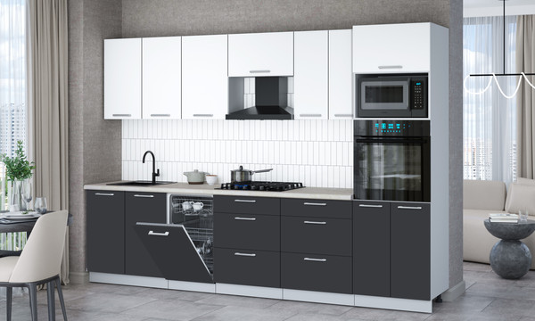 Изображение товара Кухонный гарнитур Интерлиния Мила Gloss 3.05-ПМ3 (пепел/белый/опал светлый)