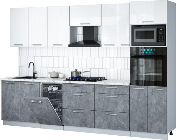 Изображение товара Кухонный гарнитур Интерлиния Мила Gloss 3.05-ПМ3 (керамика/белый глянец/белый гранит)