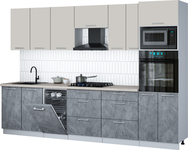 Изображение товара Кухонный гарнитур Интерлиния Мила Gloss 3.05-ПМ3 (керамика/кашемир/травертин серый)