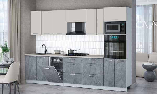 Изображение товара Кухонный гарнитур Интерлиния Мила Gloss 3.05-ПМ3 (керамика/кашемир/травертин серый)