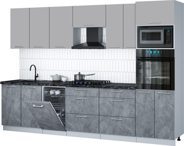 Изображение товара Кухонный гарнитур Интерлиния Мила Gloss 3.05-ПМ3 (керамика/грей/кастилло темный)