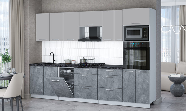 Изображение товара Кухонный гарнитур Интерлиния Мила Gloss 3.05-ПМ3 (керамика/грей/кастилло темный)