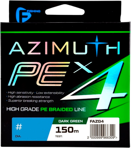 Изображение товара Леска плетеная F-Fishing Azimuth PE X4 150м Dark Green / FAZG4-008 (0.08мм)