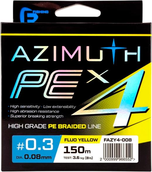 Изображение товара Леска плетеная F-Fishing Azimuth PE X4 150м Fluo Yellow / FAZY4-008 (0.08мм)