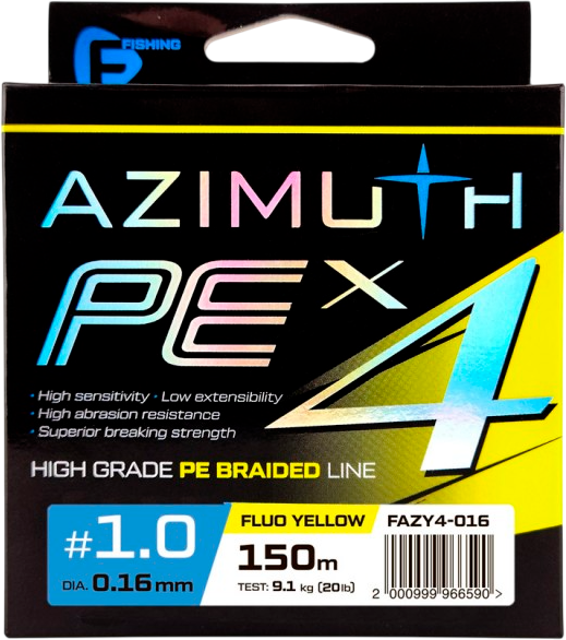 Изображение товара Леска плетеная F-Fishing Azimuth PE X4 150м Fluo Yellow / FAZY4-016 (0.16мм)