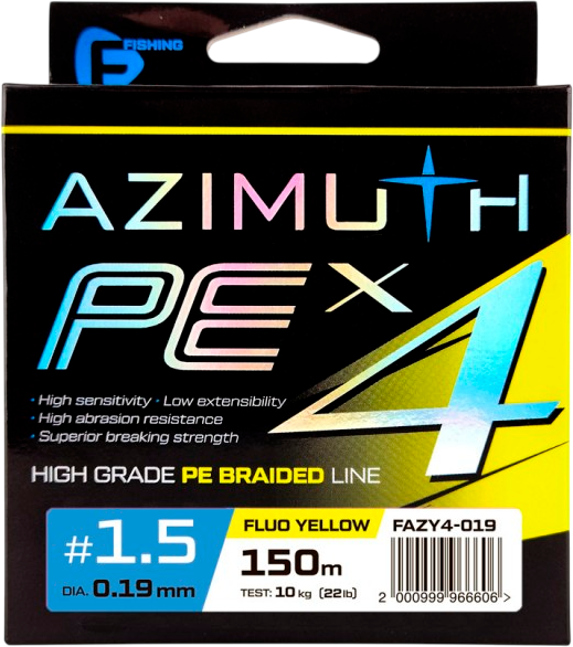 Изображение товара Леска плетеная F-Fishing Azimuth PE X4 150м Fluo Yellow / FAZY4-019 (0.19мм)