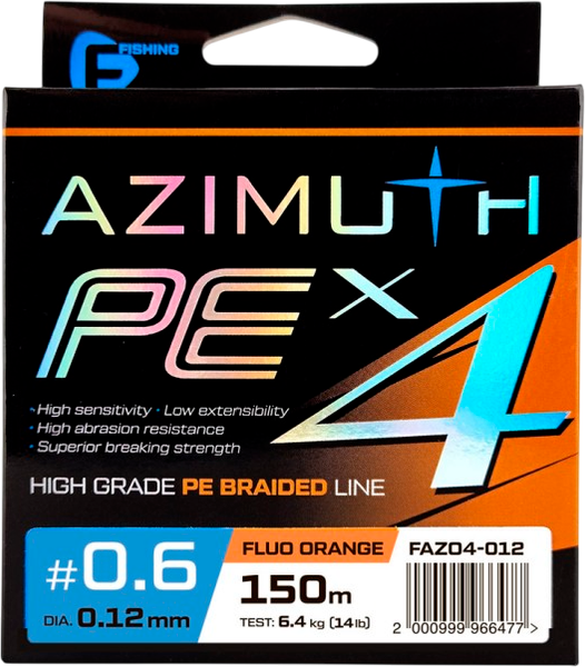 Изображение товара Леска плетеная F-Fishing Azimuth PE X4 150м Orange / FAZO4-012 (0.12мм)
