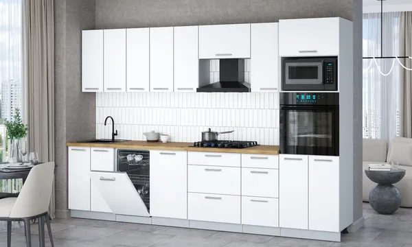 Изображение товара Кухонный гарнитур Interline Мила Gloss 3.1-ПМ3 (белый/белый/дуб бунратти)