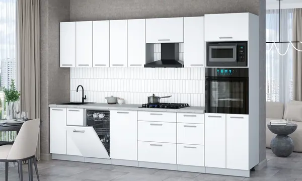 Изображение товара Кухонный гарнитур Interline Мила Gloss 3.1-ПМ3 (белый/белый/серый каспий)