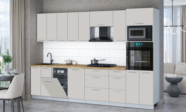 Изображение товара Кухонный гарнитур Интерлиния Мила Gloss 3.1-ПМ3 (кашемир/кашемир/дуб бунратти)