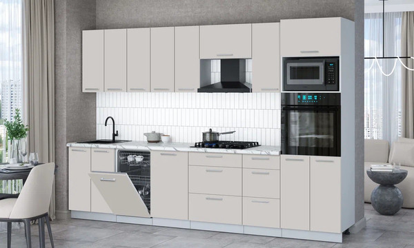 Изображение товара Кухонный гарнитур Интерлиния Мила Gloss 3.1-ПМ3 (кашемир/кашемир/белый гранит)