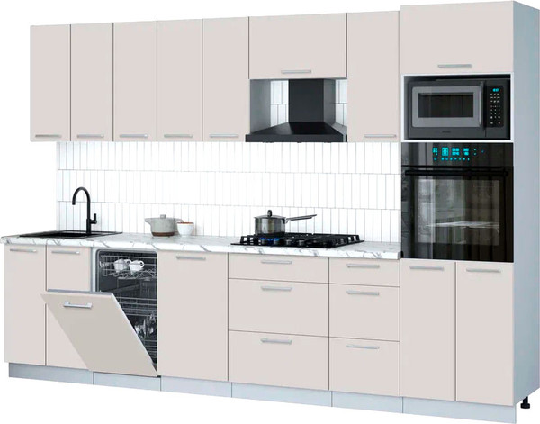 Изображение товара Кухонный гарнитур Интерлиния Мила Gloss 3.1-ПМ3 (кашемир/кашемир/белый гранит)