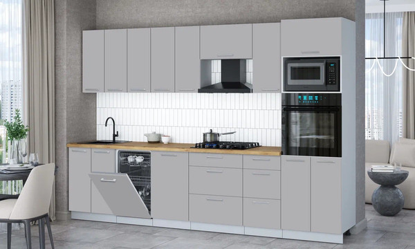 Изображение товара Кухонный гарнитур Интерлиния Мила Gloss 3.1-ПМ3 (грей/грей/дуб бунратти)