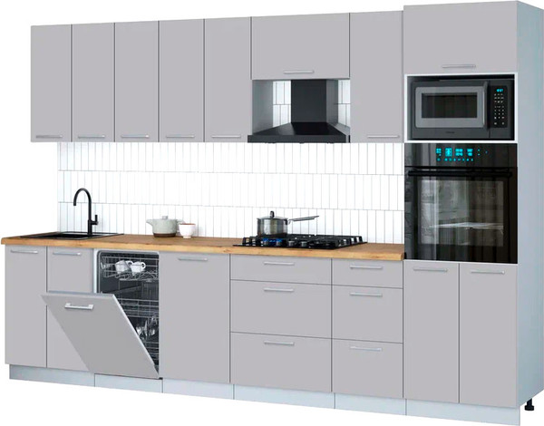 Изображение товара Кухонный гарнитур Интерлиния Мила Gloss 3.1-ПМ3 (грей/грей/дуб бунратти)