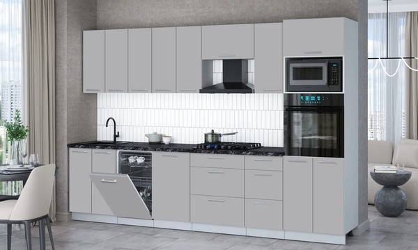 Изображение товара Кухонный гарнитур Интерлиния Мила Gloss 3.1-ПМ3 (грей/грей/кастилло темный)