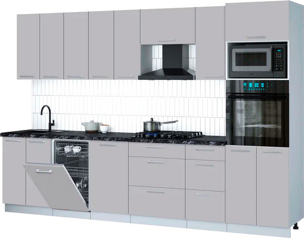 Изображение товара Кухонный гарнитур Интерлиния Мила Gloss 3.1-ПМ3 (грей/грей/кастилло темный)