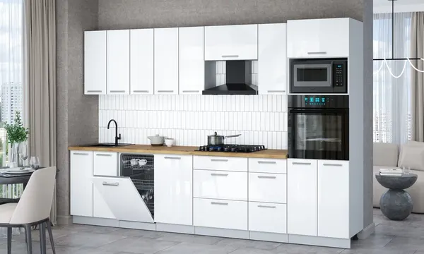 Изображение товара Кухонный гарнитур Interline Мила Gloss 3.1-ПМ3 (белый глянец/белый глянец/дуб бунратти)