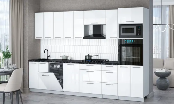 Изображение товара Кухонный гарнитур Interline Мила Gloss 3.1-ПМ3 (белый глянец/белый глянец/кастилло темный)