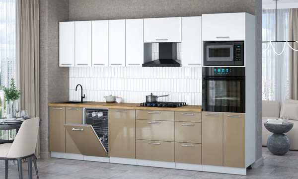 Изображение товара Кухонный гарнитур Интерлиния Мила Gloss 3.1-ПМ3 (капучино глянец/белый/дуб бунратти)