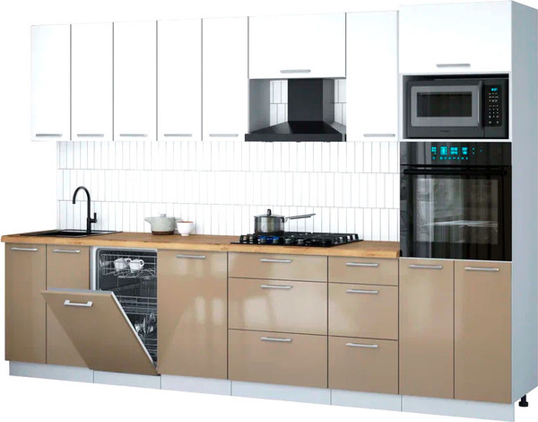 Изображение товара Кухонный гарнитур Интерлиния Мила Gloss 3.1-ПМ3 (капучино глянец/белый/дуб бунратти)