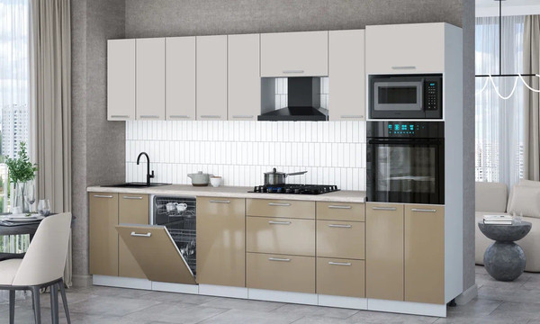 Изображение товара Кухонный гарнитур Интерлиния Мила Gloss 3.1-ПМ3 (капучино глянец/кашемир/травертин серый)