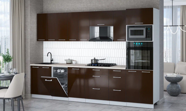 Изображение товара Кухонный гарнитур Интерлиния Мила Gloss 3.1-ПМ3 (шоколад глянец/шоколад глянец/бискайская сосна)