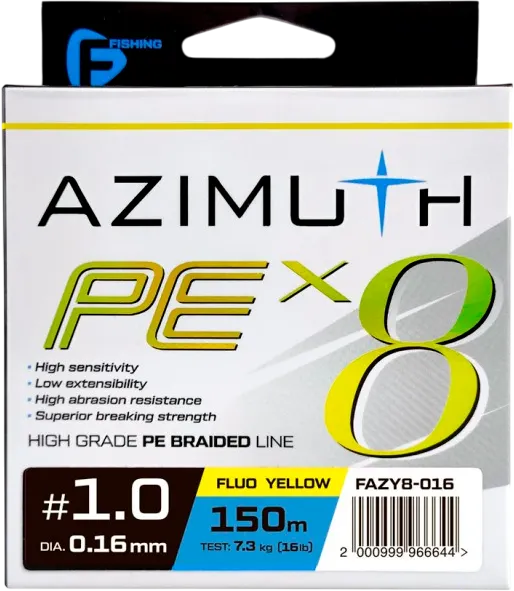 Изображение товара Леска плетеная F-Fishing Azimuth PE X8 150м Fluo Yellow / FAZY8-016 (0.16мм)